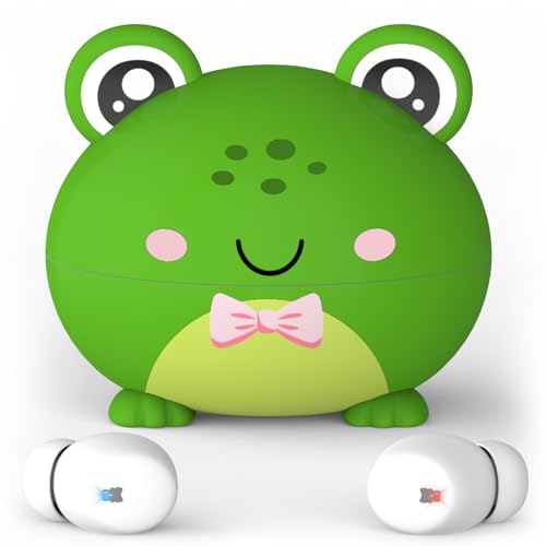 In Ear Kopfhörer Kinder, Kopfhörer Kabellos Bluetooth Kinder, 85dB Lautstärkeregler, Leichtgewicht, Touch-Steuerung, Stereo Sound, 30 Std, Kinder Kopfhörer mit Mikrofone für iOS Android, Frosch von COOTIMOCK