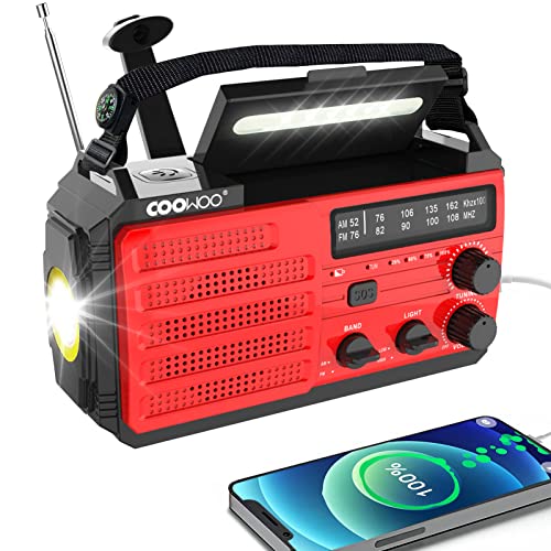 COOWOO Notfall Solar Radio, 8000mAh Tragbares Kurbelradio mit LED-Taschenlampe, Leselampe, Kompass und SOS-Alarm - AM/FM Radio für Camping und Notfälle COOWOO Notfall Solar Radio, 8000mAh Tragbares Kurbelradio mit LED-Taschenlampe, Leselampe, Kompass und SOS-Alarm - AM/FM Radio für Camping und Notfälle von COOWOO