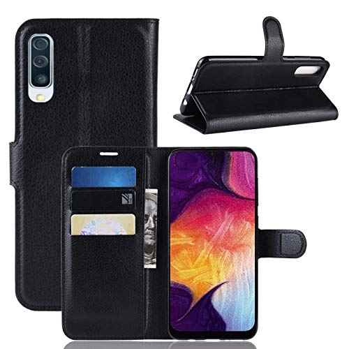 COPHONE Handyhülle Schwarz Kompatibel Samsung Galaxy A50 Hülle Leder, Samsung Galaxy A50 Klapphülle Handytasche Case für Samsung Galaxy A50 Handy Hüllen von COPHONE