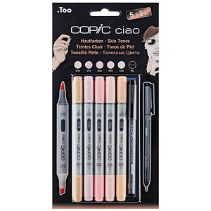 COPIC® Ciao 5+1 Porträtfarben Layoutmarker-Set farbsortiert 1,0 + 6,0 mm, 6 St. von COPIC®