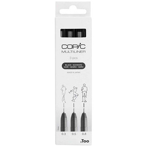 COPIC® Multiliner Fineliner schwarz 0.3 + 0.5 + 0.8 mm, 3 St. von COPIC®