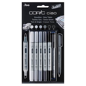 COPIC® ciao 5+1 Kalte Grautöne Layoutmarker-Set grau 1,0 + 6,0 mm, 6 St. von COPIC®