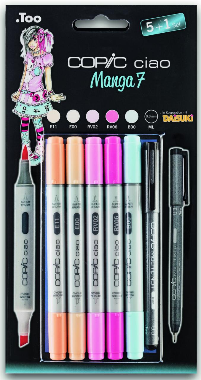 COPIC® Ciao 5+1 Set Manga 7 Layoutmarker-Set 1.0 + 6.0 mm Mehrfarbig von COPIC®