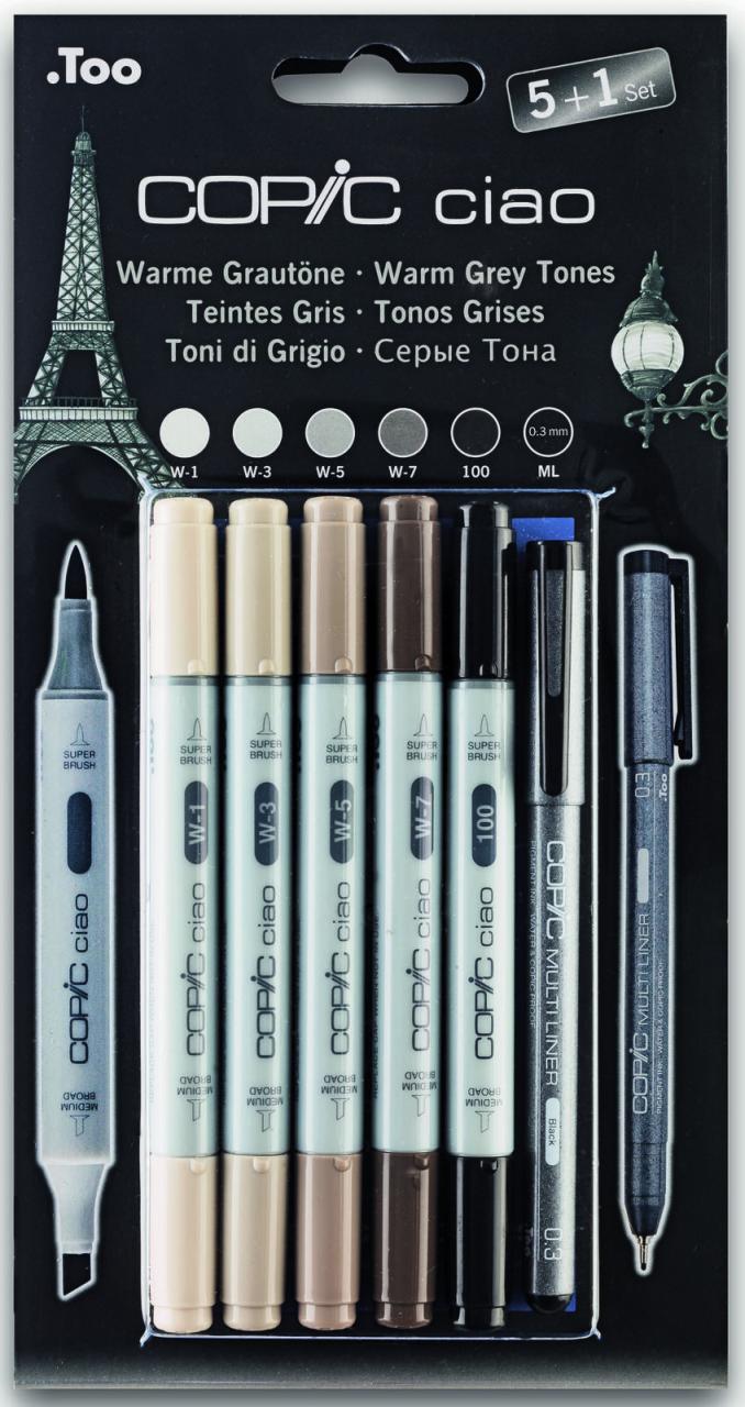 COPIC® Ciao 5+1 Set Warm Grey Layoutmarker-Set 1.0 + 6.0 mm Mehrfarbig von COPIC®