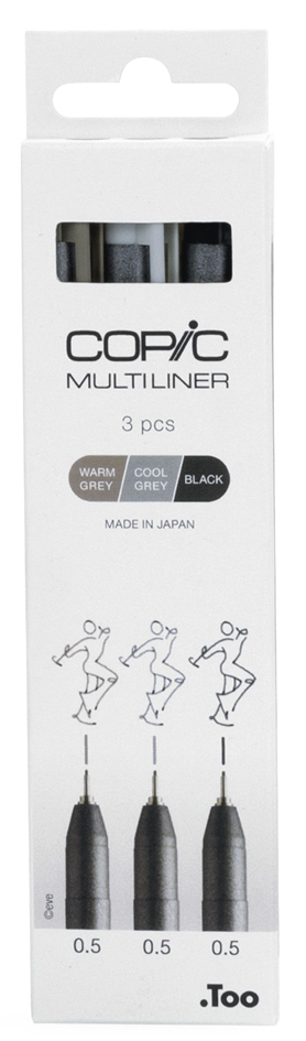 COPIC Fineliner MULTILINER, grau/schwarz, 3er Set von COPIC