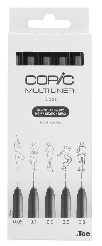 COPIC Fineliner MULTILINER, schwarz, 5er Set von COPIC