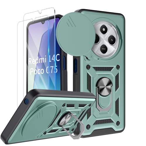 COPIKE Armor Schutzhülle für Xiaomi Redmi 14C / Redmi A4 / Poco C75, mit 2 Teilen aus gehärtetem Glas, stoßfest, verschiebbare Kameraabdeckung mit drehbarem Ringständer, Grün COPIKE Armor Schutzhülle für Xiaomi Redmi 14C / Redmi A4 / Poco C75, mit 2 Teilen aus gehärtetem Glas, stoßfest, verschiebbare Kameraabdeckung mit drehbarem Ringständer, Grün von COPIKE