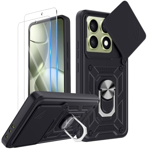 COPIKE Armor für Xiaomi 14T 5G Hülle Stoßfest mit 2 Stück Schutzfolie, Handyhülle Kameraschutz Slide Camera mit 360 Drehbarer Fingerring Ständer, Schwarz von COPIKE
