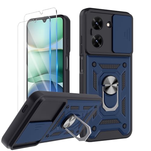 COPIKE Armor für Xiaomi Redmi A5 4G / Poco C71 4G Hülle Stoßfest mit 2 Stück Schutzfolie, Handyhülle Kameraschutz Slide Camera mit 360 Drehbarer Fingerring Ständer, Blau von COPIKE