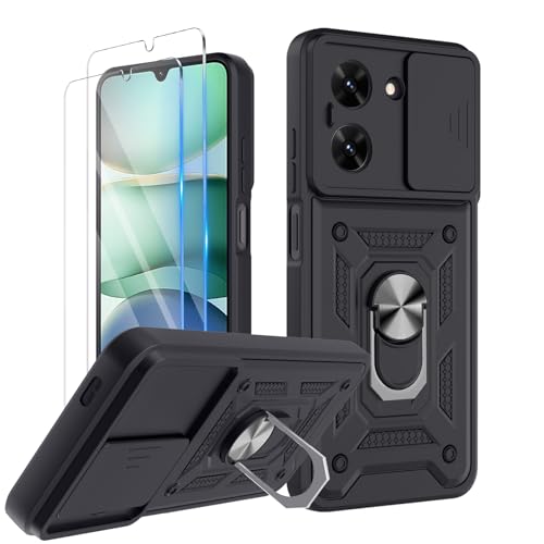 COPIKE Armor für Xiaomi Redmi A5 4G / Poco C71 4G Hülle Stoßfest mit 2 Stück Schutzfolie, Handyhülle Kameraschutz Slide Camera mit 360 Drehbarer Fingerring Ständer, Schwarz von COPIKE