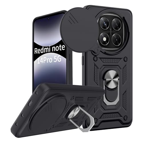 COPIKE Armor für Xiaomi Redmi Note 14 Pro 5G / Xiaomi Poco X7 5G Hülle, Handyhülle Stoßfest Kameraschutz Slide Camera mit 360 Drehbarer Fingerring Ständer, Schwarz von COPIKE