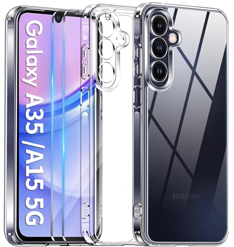 COPIKE Stoßfest Kameraschutzhülle für Samsung Galaxy A15 5G Hülle mit 2 Stück Schutzfolie, Transparent [Nie Vergilbung] Dünn Anti-Kratzer Handyhülle Samsung A15 5G, Durchsichtig von COPIKE
