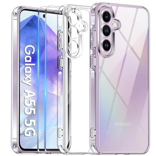 COPIKE Stoßfest Kameraschutzhülle für Samsung Galaxy A55 5G Hülle mit 2 Stück Schutzfolie, Transparent [Nie Vergilbung] Dünn Anti-Kratzer Handyhülle Samsung A55 5G, Durchsichtig von COPIKE