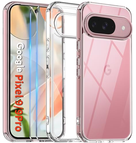 COPIKE Kameraschutzhülle für Google Pixel 9/9 Pro Hülle mit 2 Stück Schutzfolie, Transparent [Nie Vergilbung] Dünn Stoßfest Anti-Kratzer Handyhülle Pixel 9/9 Pro Case, Durchsichtig von COPIKE
