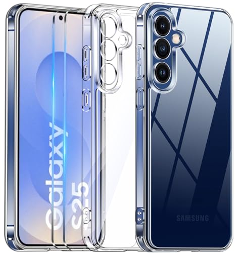COPIKE Kameraschutzhülle für Samsung Galaxy S25 Hülle mit 2 Stück Schutzfolie, Handyhülle Samsung Galaxy S25 Transparent [Nie Vergilbung] Dünn Stoßfest Anti-Kratzer Case, Durchsichtig von COPIKE
