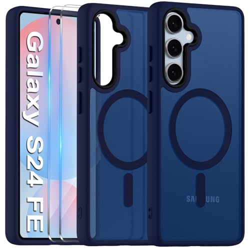 COPIKE Magnetisch Kameraschutzhülle für Samsung Galaxy S24 FE 5G Hülle mit 2 Stück Schutzfolie, Handyhülle Samsung S24 FE Dünn Stoßfest Anti-Fingerabdruck Rückseite Case, Matt Blau von COPIKE