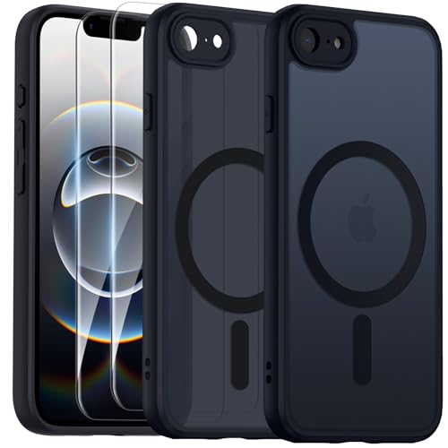 COPIKE Magnetisch Kameraschutzhülle für iPhone 16E Hülle (Nicht für iPhone 16) mit 2 Stück Schutzfolie, Handyhülle iPhone 16E Translucent Dünn Stoßfest Anti-Fingerabdruck Rückseite Case, Matt Schwarz von COPIKE