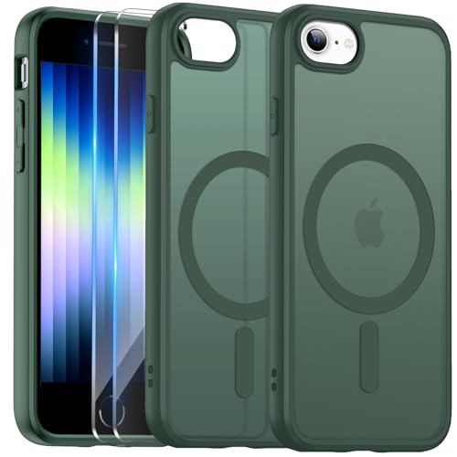 COPIKE Magnetisch Kameraschutzhülle für iPhone SE (2022/2020) Hülle mit 2 Stück Schutzfolie, Handyhülle iPhone SE Dünn Stoßfest Anti-Fingerabdruck Rückseite Case, Matt Grün von COPIKE