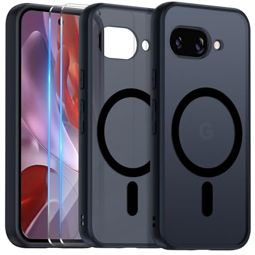 COPIKE Magnetisch für Google Pixel 9A Hülle mit 2 Stück Schutzfolie, Handyhülle Google Pixel 9A Case Dünn Stoßfest Anti-Fingerabdruck Rückseite Schutzhülle, Matt Schwarz von COPIKE