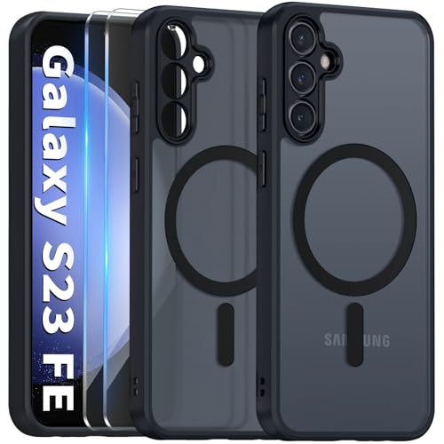 COPIKE Magnetisch für Samsung Galaxy S23 FE 5G Hülle mit 2 Stück Schutzfolie, Handyhülle Samsung S23 FE 5G Case Dünn Stoßfest Anti-Fingerabdruck Rückseite Kameraschutzhülle, Matt Schwarz von COPIKE