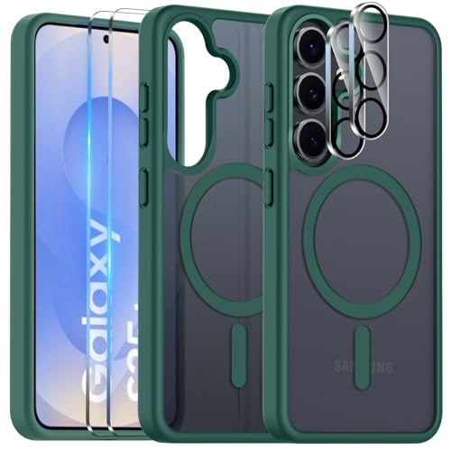 COPIKE Magnetisch für Samsung Galaxy S25 Hülle mit 2 Stück Schutzfolie und 2 Kameraschutz, Handyhülle Samsung Galaxy S25 Magnet Translucent Dünn Stoßfest Anti-Fingerabdruck Rückseite Case, Matt Grün COPIKE Magnetisch für Samsung Galaxy S25 Hülle mit 2 Stück Schutzfolie und 2 Kameraschutz, Handyhülle Samsung Galaxy S25 Magnet Translucent Dünn Stoßfest Anti-Fingerabdruck Rückseite Case, Matt Grün von COPIKE