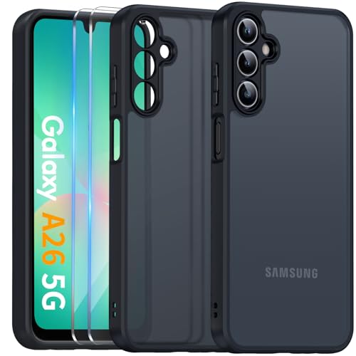 COPIKE Matt Kameraschutzhülle für Samsung Galaxy A26 Hülle mit 2 Stück Schutzfolie, Handyhülle Samsung A26 5G Dünn Stoßfest Anti-Fingerabdruck Mattierte Rückseite Case, Schwarz von COPIKE