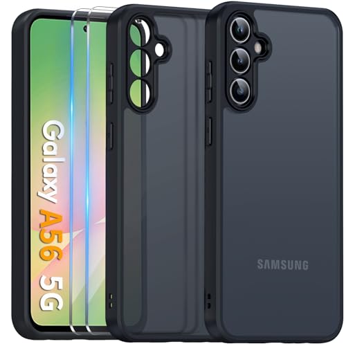 COPIKE Matt Kameraschutzhülle für Samsung Galaxy A56 Hülle mit 2 Stück Schutzfolie, Handyhülle Samsung A56 5G Dünn Stoßfest Anti-Fingerabdruck Mattierte Rückseite Case, Schwarz von COPIKE