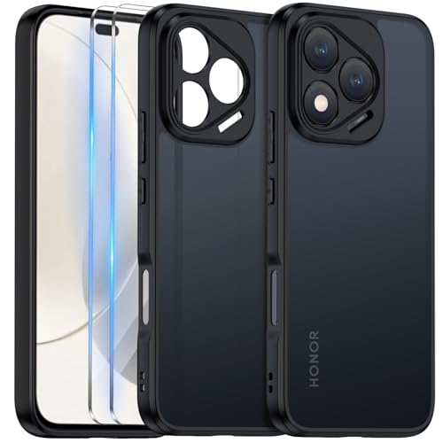 COPIKE Matte Schutzhülle für Honor 400 Lite mit 2 Stück gehärtetem Glas, [Stoßfest in Militärqualität] Glasierte Rückseite transparent Anti-Fingerabdruck, Schwarz von COPIKE