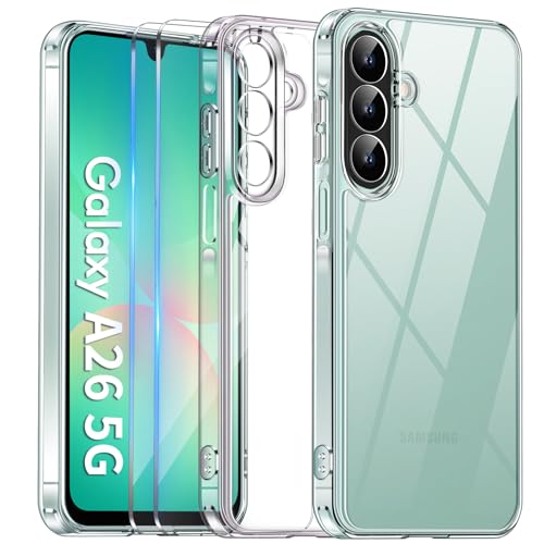 COPIKE Stoßfest Kameraschutzhülle für Samsung Galaxy A26 5G Hülle mit 2 Stück Schutzfolie, Transparent [Nie Vergilbung] Dünn Anti-Kratzer Handyhülle Samsung A26 5G, Durchsichtig von COPIKE