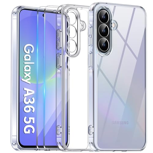 COPIKE Stoßfest Kameraschutzhülle für Samsung Galaxy A36 5G Hülle mit 2 Stück Schutzfolie, Transparent [Nie Vergilbung] Dünn Anti-Kratzer Handyhülle Samsung A36 5G, Durchsichtig von COPIKE