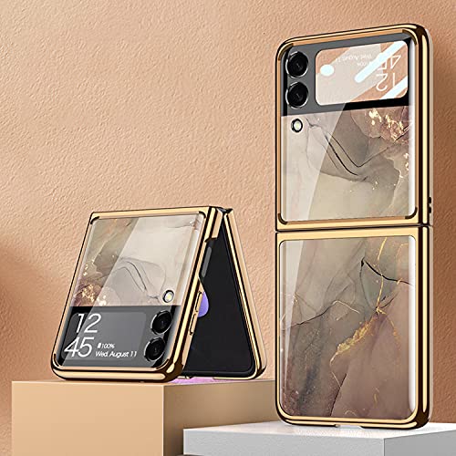 COQUE Galaxy Z Flip 3 5G Hülle,ultradünnes 9H Glas glänzend lackierte Handyhülle,Faltbare Handyhülle für Samsung Galaxy Z Flip 3 5G-Caiyun-Champagner von COQUE