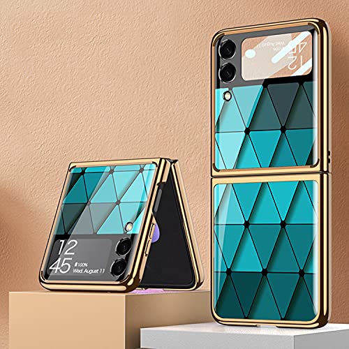 COQUE Galaxy Z Flip 3 5G Hülle,ultradünnes 9H Glas glänzend lackierte Handyhülle,Faltbare Handyhülle für Samsung Galaxy Z Flip 3 5G-Dunkelgrün von COQUE