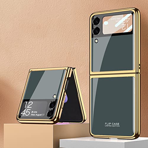 COQUE Galaxy Z Flip 3 5G Hülle,ultradünnes 9H Glas glänzend lackierte Handyhülle,Faltbare Handyhülle für Samsung Galaxy Z Flip 3 5G-Sommernachtswald von COQUE