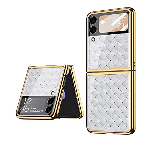 COQUE Galaxy Z Flip 3 5G Hülle,ultradünnes 9H Glas glänzend lackierte Handyhülle,Faltbare Handyhülle für Samsung Galaxy Z Flip 3 5G-Weiß gewebt von COQUE