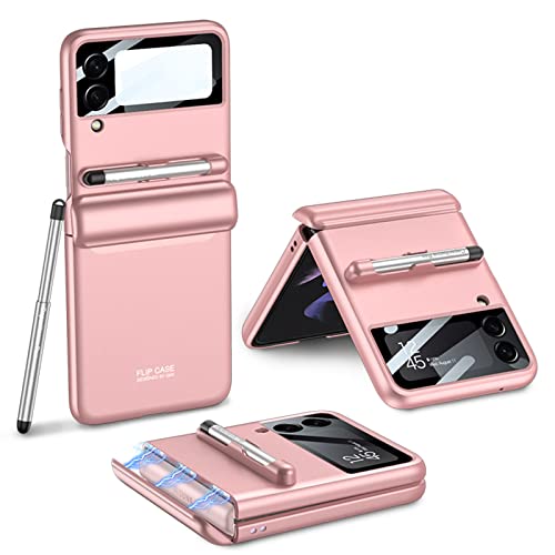 COQUE Galaxy Z Flip 3 Hülle, aufklappbare All-Inclusive-Hülle mit gehärtetem Displayschutz|Stift berühren|Stifthalter, zusammenklappbare Handyhülle für Samsung Galaxy Z Flip 3 5G-Rosa von COQUE