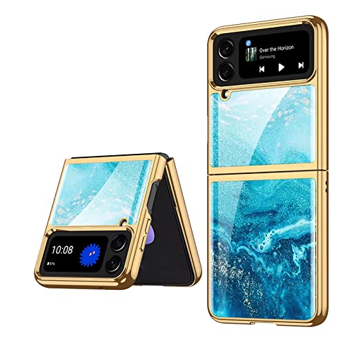 COQUE Galaxy Z Flip 4 5G Hülle,ultradünnes 9H Glas glänzend lackierte Handyhülle,Faltbare Handyhülle für Samsung Galaxy Z Flip 4 5G-Flüssiges Blau von COQUE