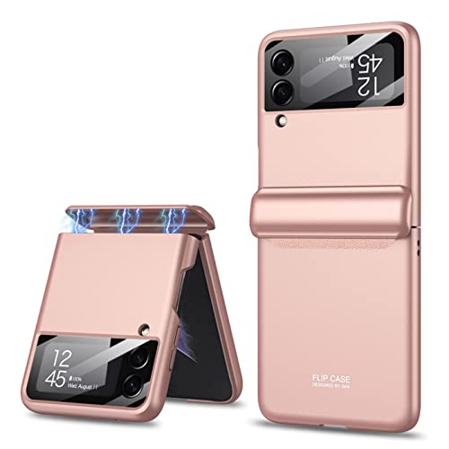 COQUE Galaxy Z Flip 4 Hülle,Hülle Schutzfolie Integrierte Klappbare All-Inclusive-Hülle mit Scharnier,Faltbare Handyhülle für Samsung Galaxy Z Flip 4 5G-Roségold von COQUE