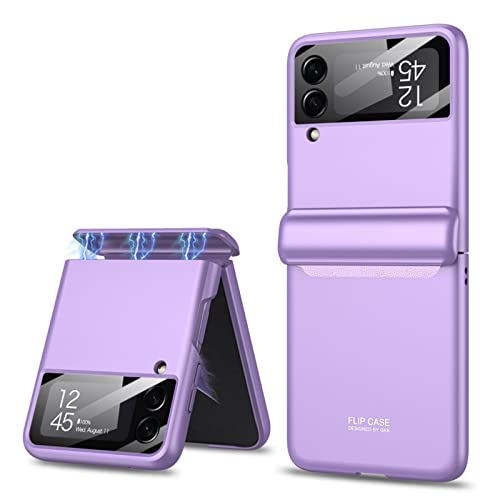 COQUE Galaxy Z Flip 4 Hülle,Hülle Schutzfolie Integrierte Klappbare All-Inclusive-Hülle mit Scharnier,Faltbare Handyhülle für Samsung Galaxy Z Flip 4 5G-Violett von COQUE