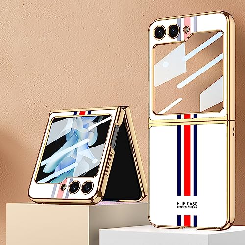 COQUE Galaxy Z Flip 5 5G Hülle,ultradünnes 9H Glas glänzend lackierte Handyhülle,Faltbare Handyhülle für Samsung Galaxy Z Flip 5 5G-Limitiertes Weiß von COQUE