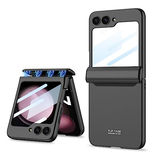 COQUE Galaxy Z Flip 5 Hülle,Hülle Schutzfolie Integrierte Klappbare All-Inclusive-Hülle mit Scharnier,Faltbare Handyhülle für Samsung Galaxy Z Flip 5 5G-Schwarz von COQUE