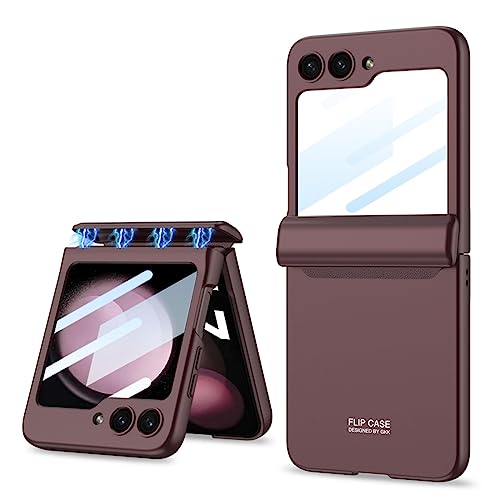 COQUE Galaxy Z Flip 5 Hülle,Hülle Schutzfolie Integrierte Klappbare All-Inclusive-Hülle mit Scharnier,Faltbare Handyhülle für Samsung Galaxy Z Flip 5 5G-Weinrot von COQUE