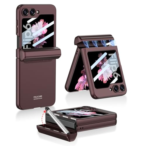 COQUE Galaxy Z Flip 6 Hülle mit Stift und Schlitz, Schutzhülle mit integriertem Scharnier und Schutzfolie, Klapphülle für Samsung Galaxy Z Flip 6 5G-Burgund von COQUE