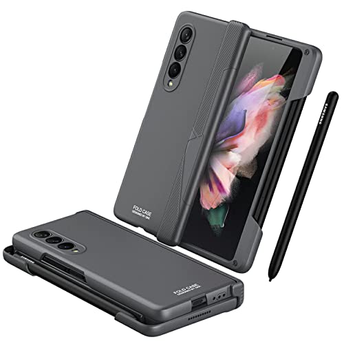 COQUE Galaxy Z Fold 3 Hülle, aufklappbare All-Inclusive-Hülle mit Kapazitätsstift,Stiftschlitz, zusammenklappbare Handyhülle für Samsung Galaxy Z Fold 3 5G-Grau von COQUE