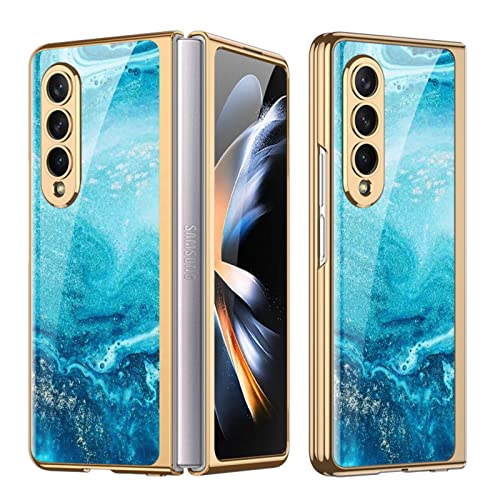 COQUE Galaxy Z Fold 4 5G Hülle,ultradünnes 9H Glas glänzend lackierte Handyhülle,Faltbare Handyhülle für Samsung Galaxy Z Fold 4 5G-Flüssiges Blau von COQUE