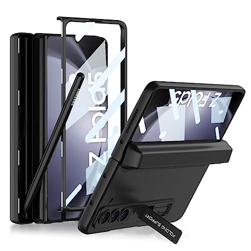 COQUE Galaxy Z Fold 5 Handyhülle mit Schutzfolie, aufklappbare All-Inclusive-Hülle mit Scharnier, versteckte Federmäppchen, Faltbare Handyhülle für Samsung Galaxy Z Fold 5 5G-Schwarz von COQUE