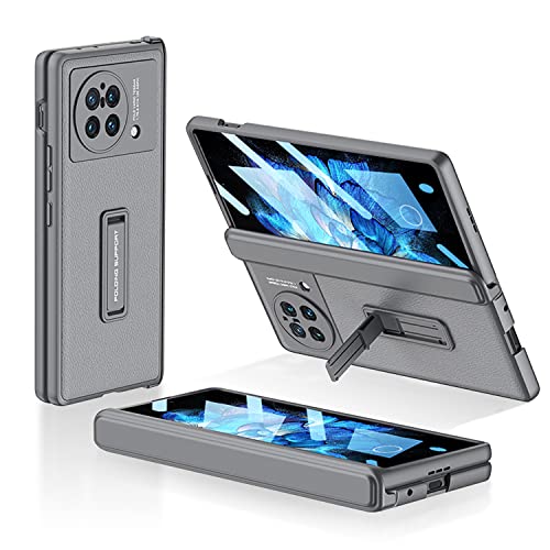 COQUE Handyhülle Vivo X Fold Hülle,Case Membran Integrierte Scharniere All Inclusive Handyhülle mit Videoständer,Folding Phone Leather Case for Vivo X Fold-Grau von COQUE