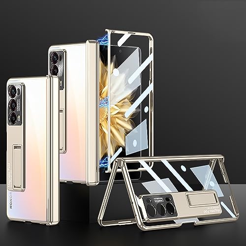 COQUE Honor Magic V2 Handyhülle mit Anti-Peep-Folie, Supercar-Stil Faltbare Abdeckung Shell,Transparente Handyhülle für Honor Magic V2-Gold von COQUE