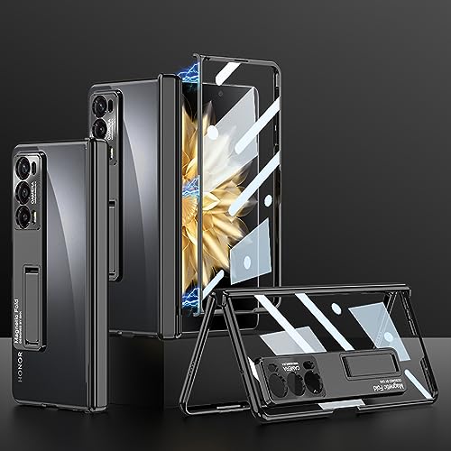 COQUE Honor Magic V2 Handyhülle mit Anti-Peep-Folie, Supercar-Stil Faltbare Abdeckung Shell,Transparente Handyhülle für Honor Magic V2-Schwarz von COQUE