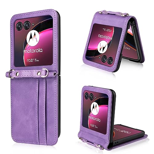 COQUE Hülle Motorola Razr 40 Ultra Klapphülle,Seitlicher magnetischer Multi-Slot Visitenkartenhalter Wallet Case,Flip Phone Cover für Motorola Razr 40 Ultra-violett von COQUE