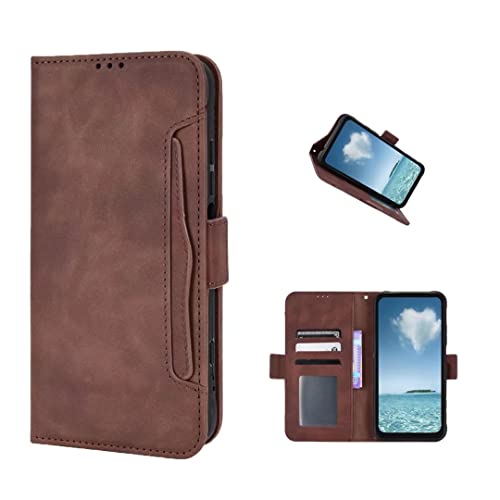 COQUE Hülle Samsung Galaxy A14 5G Klapphülle,Seitlicher magnetischer Multi-Slot Visitenkartenhalter Wallet Case,Flip Phone Cover für Samsung Galaxy A14 5G-Braun von COQUE